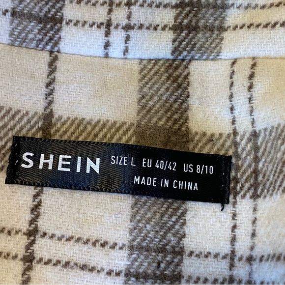 NWOT SHEIN cream/tan plaid dress coat - Picture 7 of 13